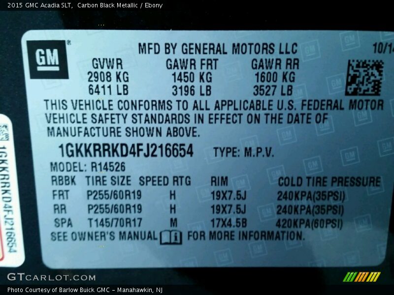 Carbon Black Metallic / Ebony 2015 GMC Acadia SLT