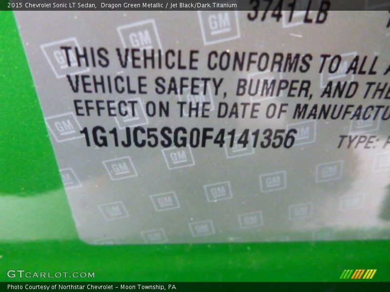Dragon Green Metallic / Jet Black/Dark Titanium 2015 Chevrolet Sonic LT Sedan