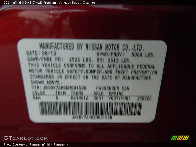 Venetian Ruby / Graphite 2014 Infiniti Q 50 3.7 AWD Premium