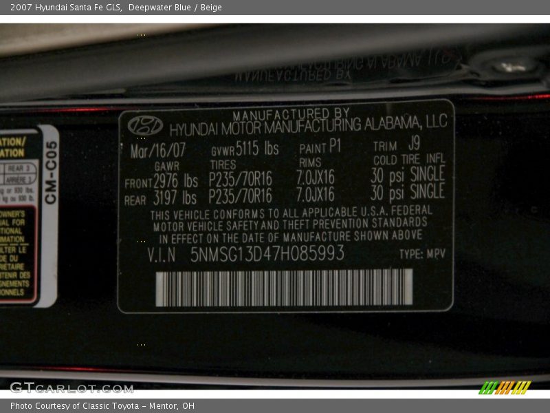 Deepwater Blue / Beige 2007 Hyundai Santa Fe GLS