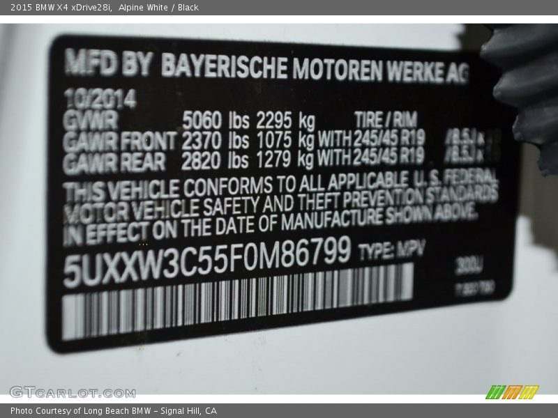 Alpine White / Black 2015 BMW X4 xDrive28i