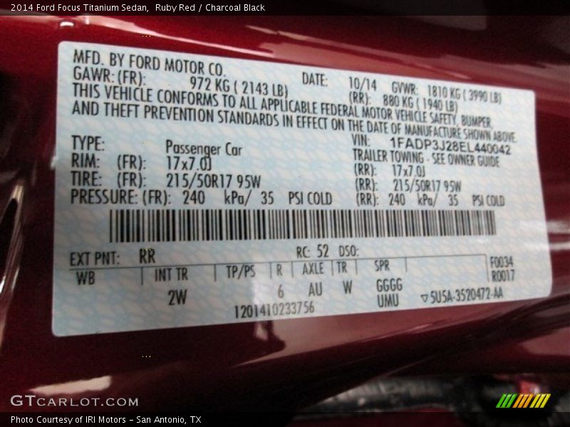 2014 Focus Titanium Sedan Ruby Red Color Code RR