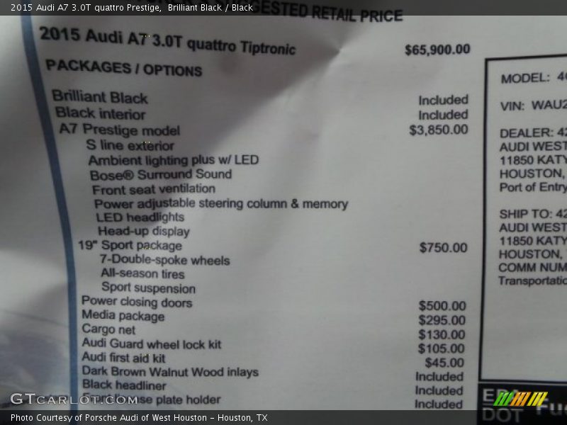 Brilliant Black / Black 2015 Audi A7 3.0T quattro Prestige