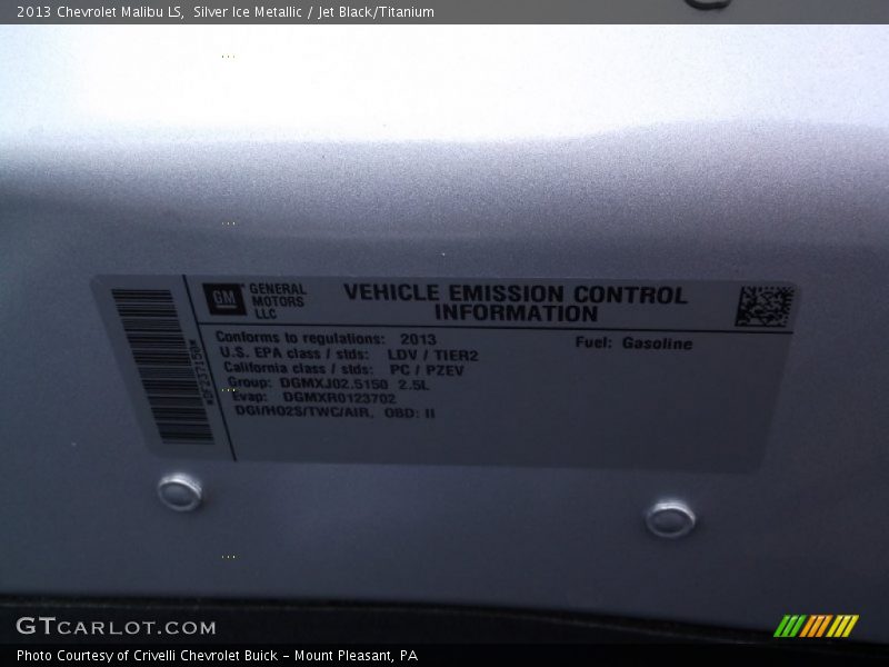 Silver Ice Metallic / Jet Black/Titanium 2013 Chevrolet Malibu LS