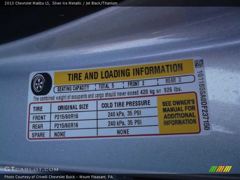 Silver Ice Metallic / Jet Black/Titanium 2013 Chevrolet Malibu LS