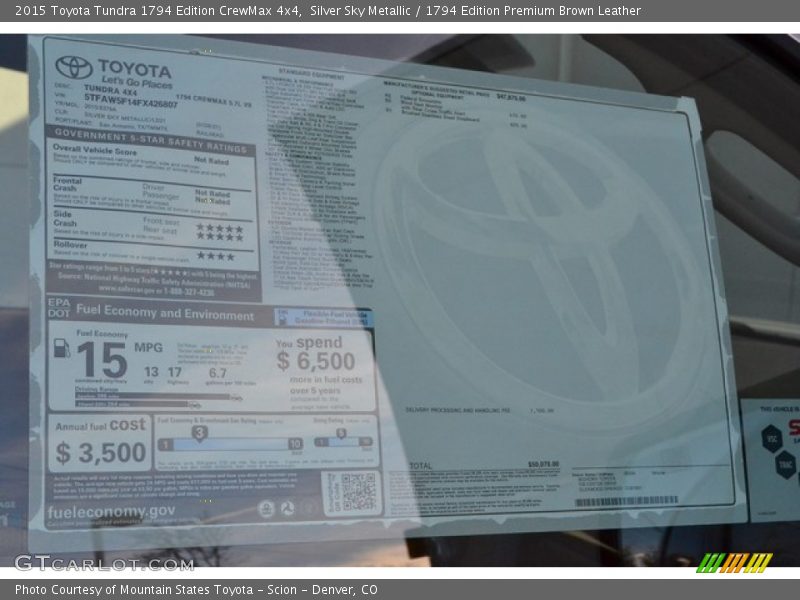 Silver Sky Metallic / 1794 Edition Premium Brown Leather 2015 Toyota Tundra 1794 Edition CrewMax 4x4