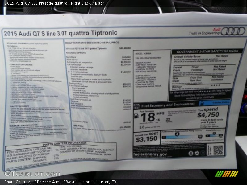 Night Black / Black 2015 Audi Q7 3.0 Prestige quattro