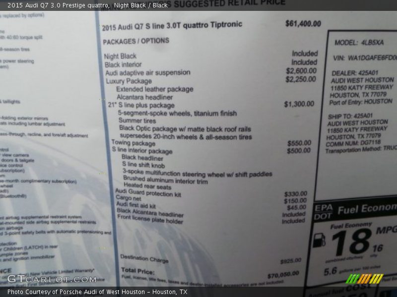 Night Black / Black 2015 Audi Q7 3.0 Prestige quattro