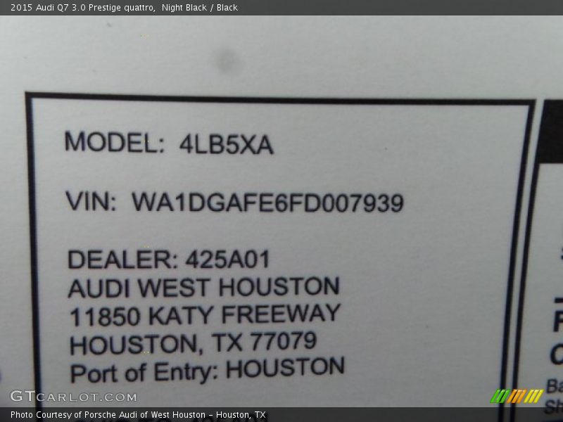 Night Black / Black 2015 Audi Q7 3.0 Prestige quattro