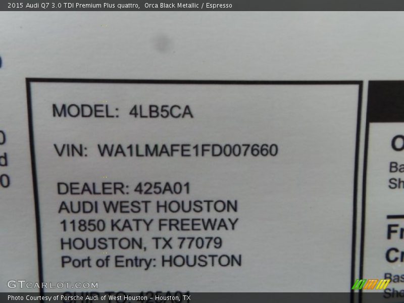 Orca Black Metallic / Espresso 2015 Audi Q7 3.0 TDI Premium Plus quattro