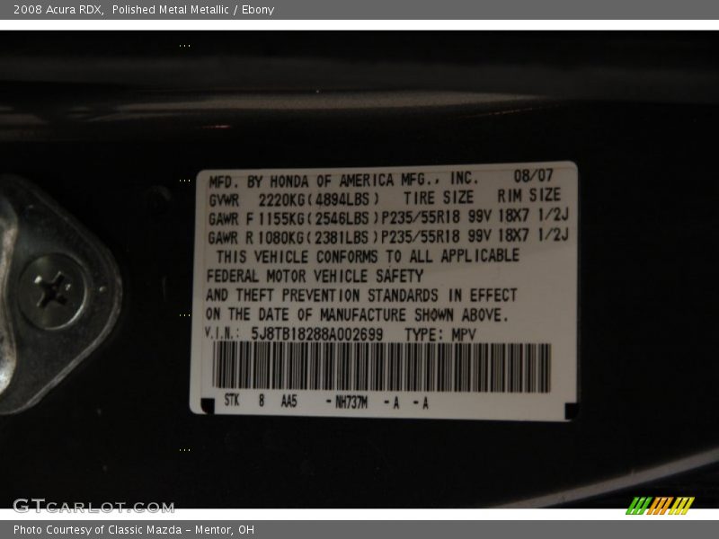 Polished Metal Metallic / Ebony 2008 Acura RDX