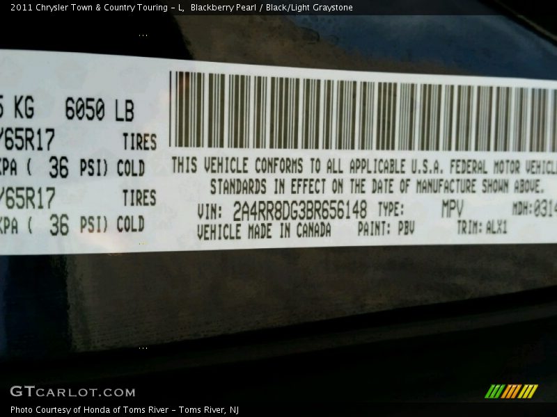 Blackberry Pearl / Black/Light Graystone 2011 Chrysler Town & Country Touring - L