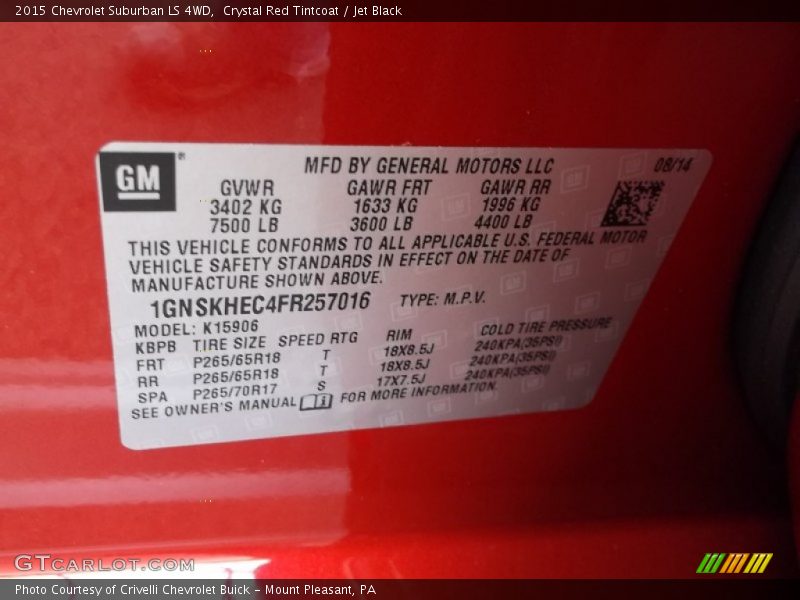 Crystal Red Tintcoat / Jet Black 2015 Chevrolet Suburban LS 4WD