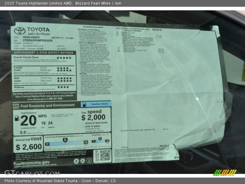 Blizzard Pearl White / Ash 2015 Toyota Highlander Limited AWD