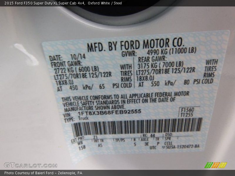 Oxford White / Steel 2015 Ford F350 Super Duty XL Super Cab 4x4