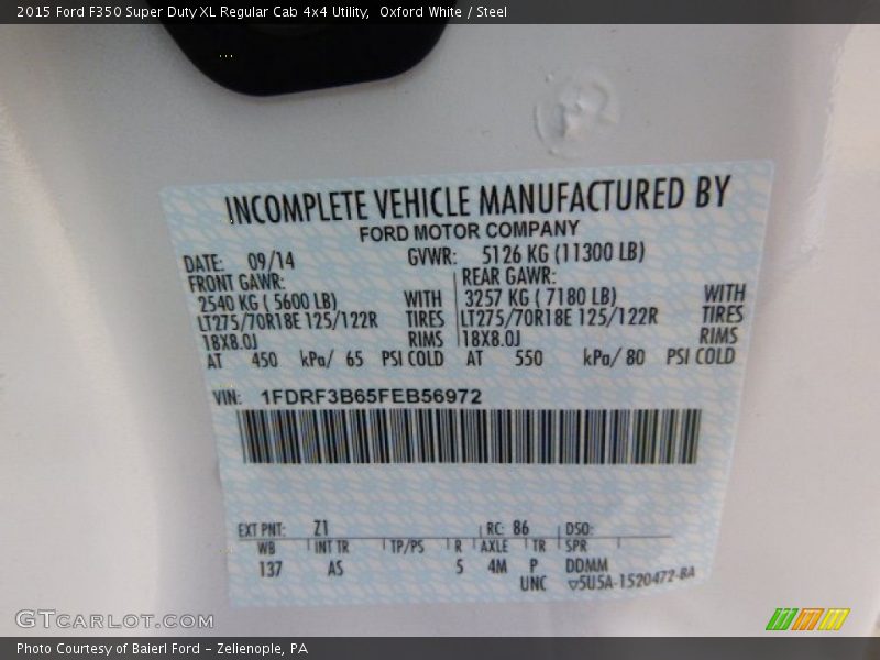 Oxford White / Steel 2015 Ford F350 Super Duty XL Regular Cab 4x4 Utility