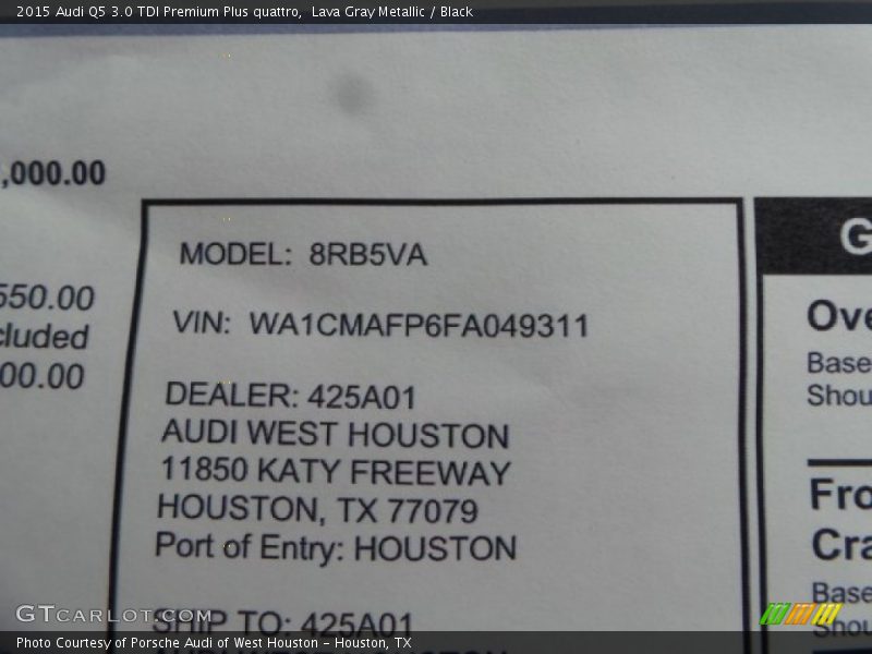 Lava Gray Metallic / Black 2015 Audi Q5 3.0 TDI Premium Plus quattro