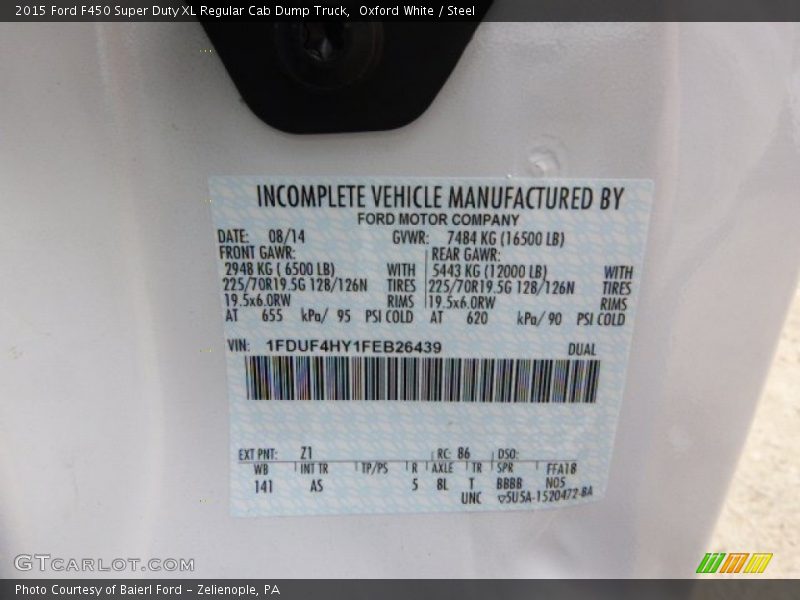 Oxford White / Steel 2015 Ford F450 Super Duty XL Regular Cab Dump Truck
