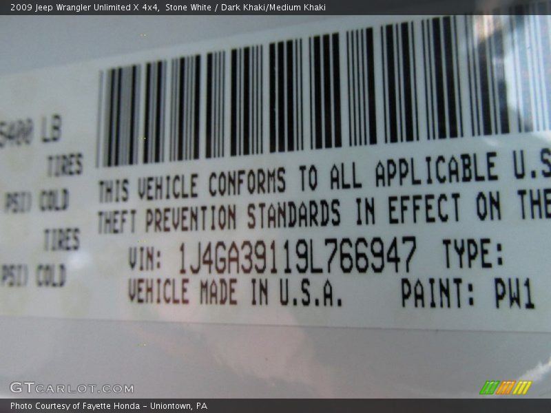 Stone White / Dark Khaki/Medium Khaki 2009 Jeep Wrangler Unlimited X 4x4