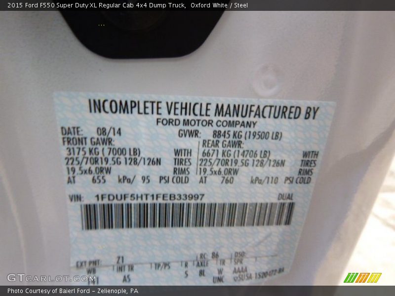 Oxford White / Steel 2015 Ford F550 Super Duty XL Regular Cab 4x4 Dump Truck