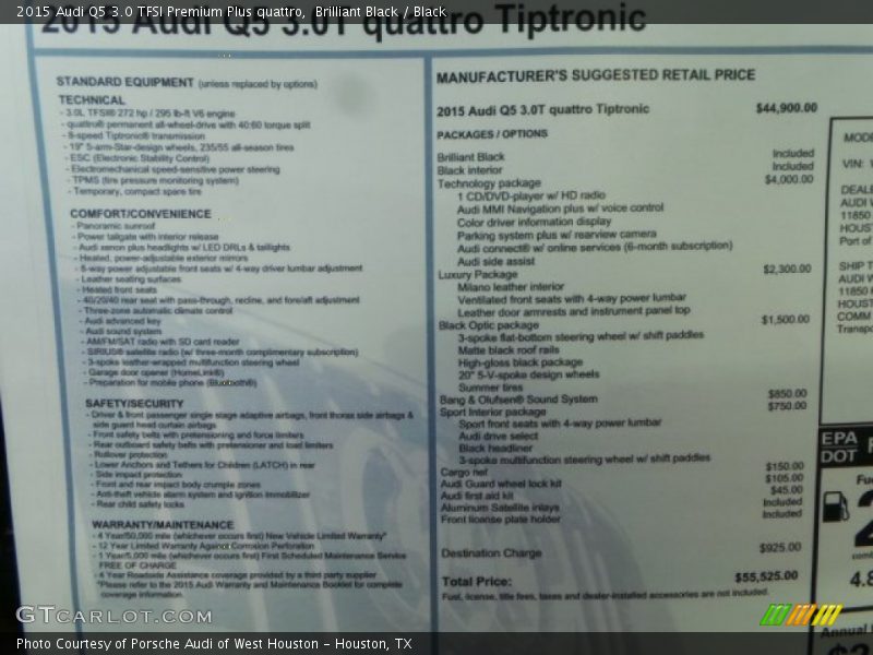 Brilliant Black / Black 2015 Audi Q5 3.0 TFSI Premium Plus quattro