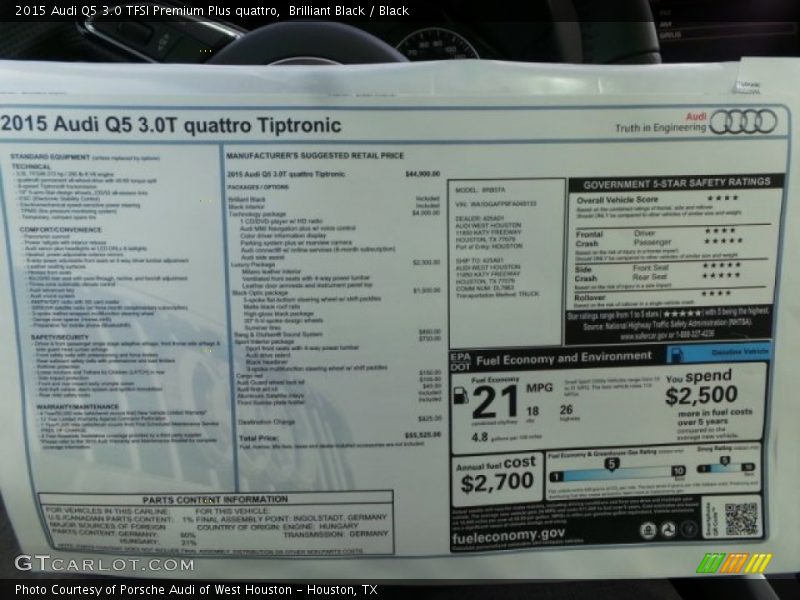 Brilliant Black / Black 2015 Audi Q5 3.0 TFSI Premium Plus quattro