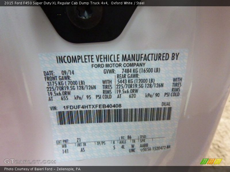 Oxford White / Steel 2015 Ford F450 Super Duty XL Regular Cab Dump Truck 4x4