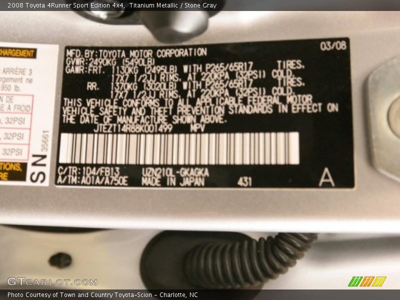 Titanium Metallic / Stone Gray 2008 Toyota 4Runner Sport Edition 4x4