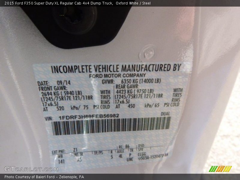Oxford White / Steel 2015 Ford F350 Super Duty XL Regular Cab 4x4 Dump Truck