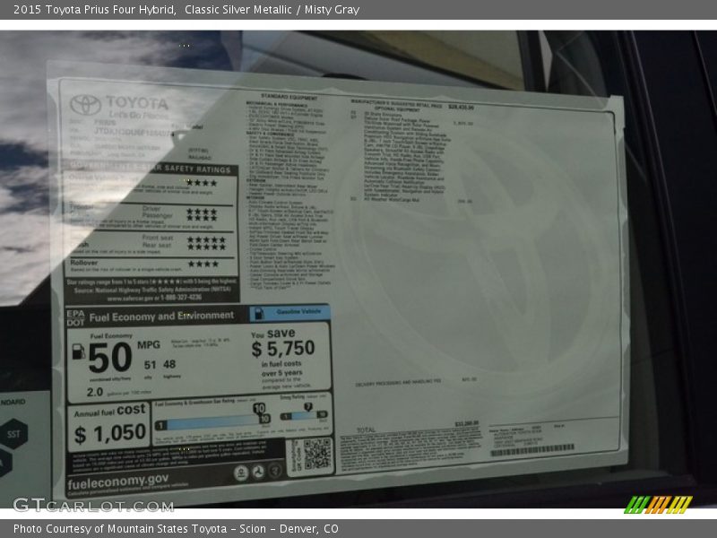 Classic Silver Metallic / Misty Gray 2015 Toyota Prius Four Hybrid