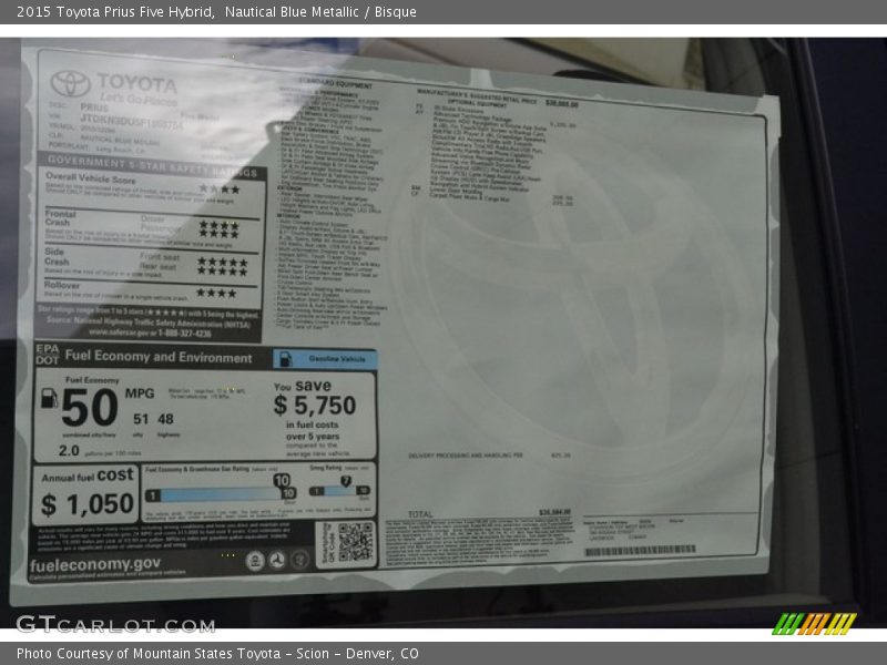 Nautical Blue Metallic / Bisque 2015 Toyota Prius Five Hybrid