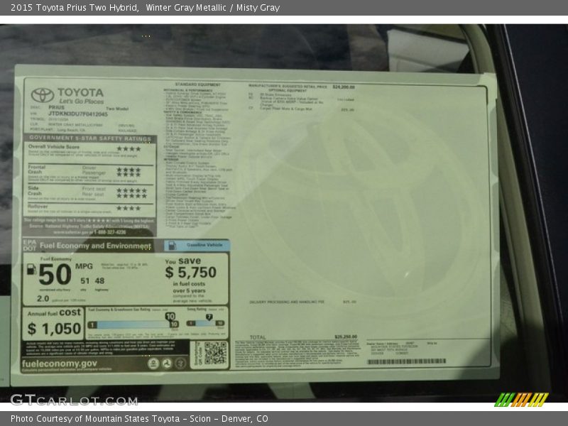 Winter Gray Metallic / Misty Gray 2015 Toyota Prius Two Hybrid