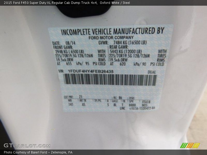 Oxford White / Steel 2015 Ford F450 Super Duty XL Regular Cab Dump Truck 4x4