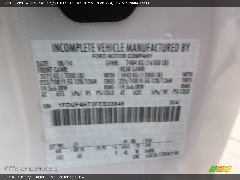 Oxford White / Steel 2015 Ford F450 Super Duty XL Regular Cab Dump Truck 4x4