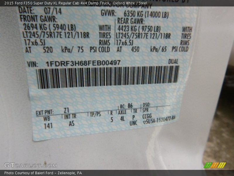 Oxford White / Steel 2015 Ford F350 Super Duty XL Regular Cab 4x4 Dump Truck
