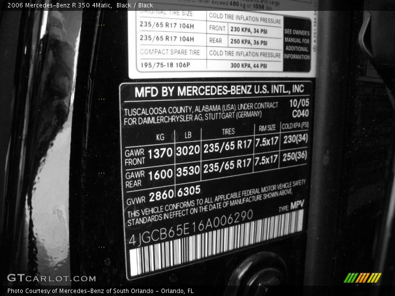 Black / Black 2006 Mercedes-Benz R 350 4Matic