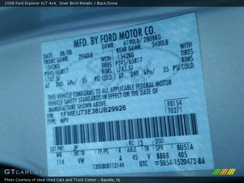 Silver Birch Metallic / Black/Stone 2008 Ford Explorer XLT 4x4