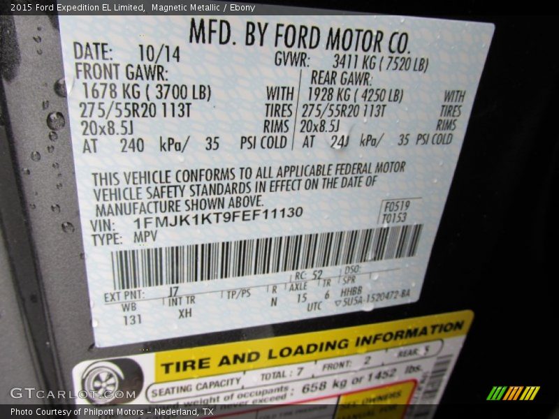 2015 Expedition EL Limited Magnetic Metallic Color Code J7