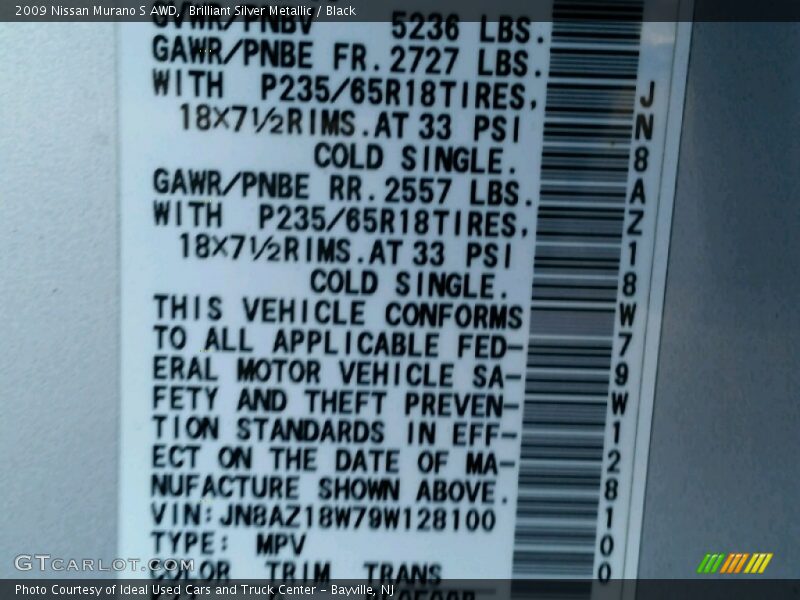 Brilliant Silver Metallic / Black 2009 Nissan Murano S AWD