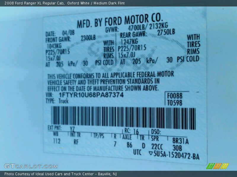 Oxford White / Medium Dark Flint 2008 Ford Ranger XL Regular Cab