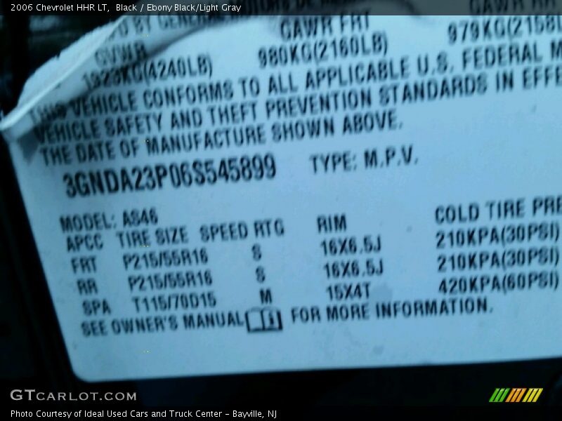 Black / Ebony Black/Light Gray 2006 Chevrolet HHR LT