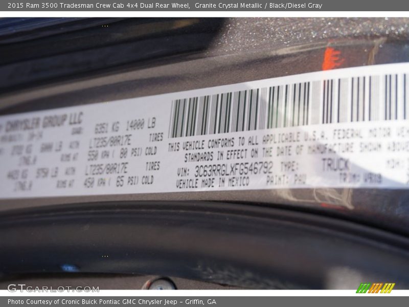 2015 3500 Tradesman Crew Cab 4x4 Dual Rear Wheel Granite Crystal Metallic Color Code PAU