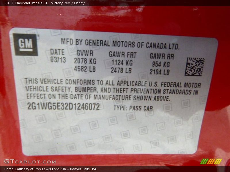 Victory Red / Ebony 2013 Chevrolet Impala LT