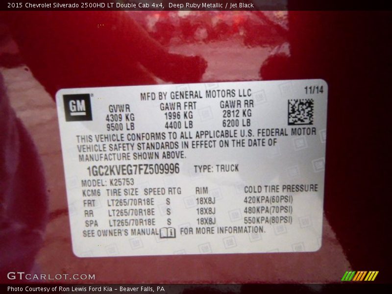 Deep Ruby Metallic / Jet Black 2015 Chevrolet Silverado 2500HD LT Double Cab 4x4