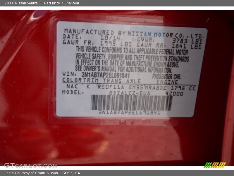 Red Brick / Charcoal 2014 Nissan Sentra S