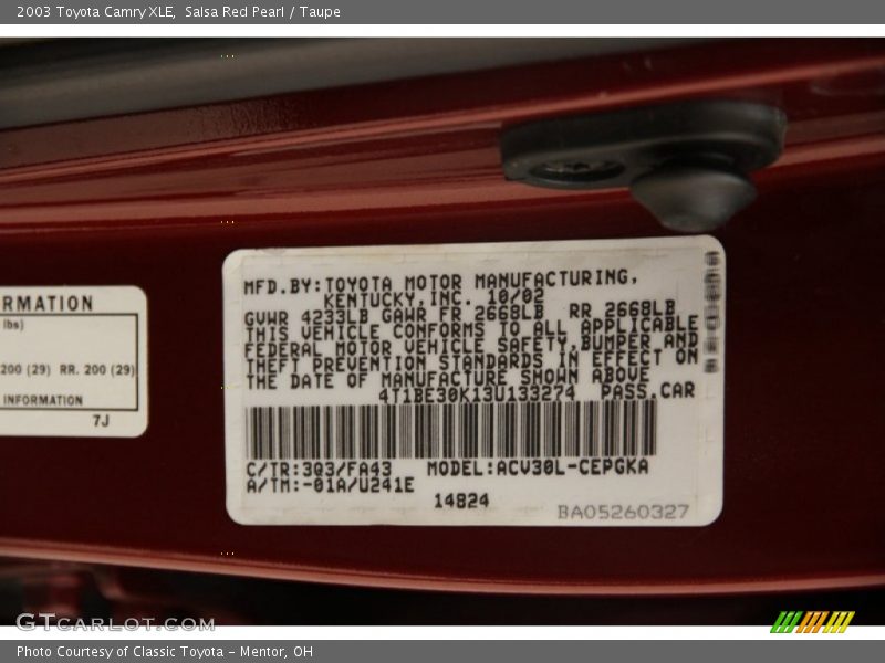 Salsa Red Pearl / Taupe 2003 Toyota Camry XLE