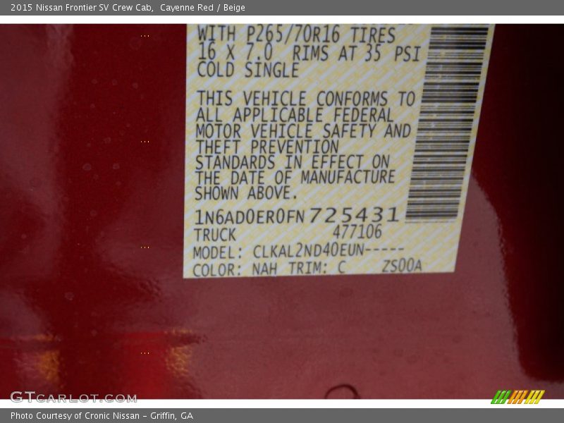 Cayenne Red / Beige 2015 Nissan Frontier SV Crew Cab