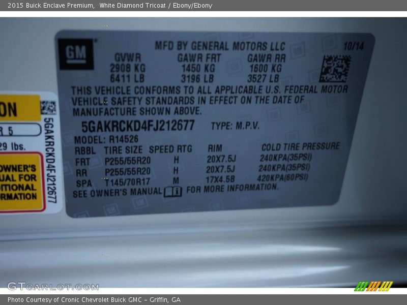 White Diamond Tricoat / Ebony/Ebony 2015 Buick Enclave Premium