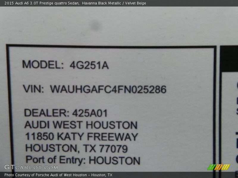 Havanna Black Metallic / Velvet Beige 2015 Audi A6 3.0T Prestige quattro Sedan