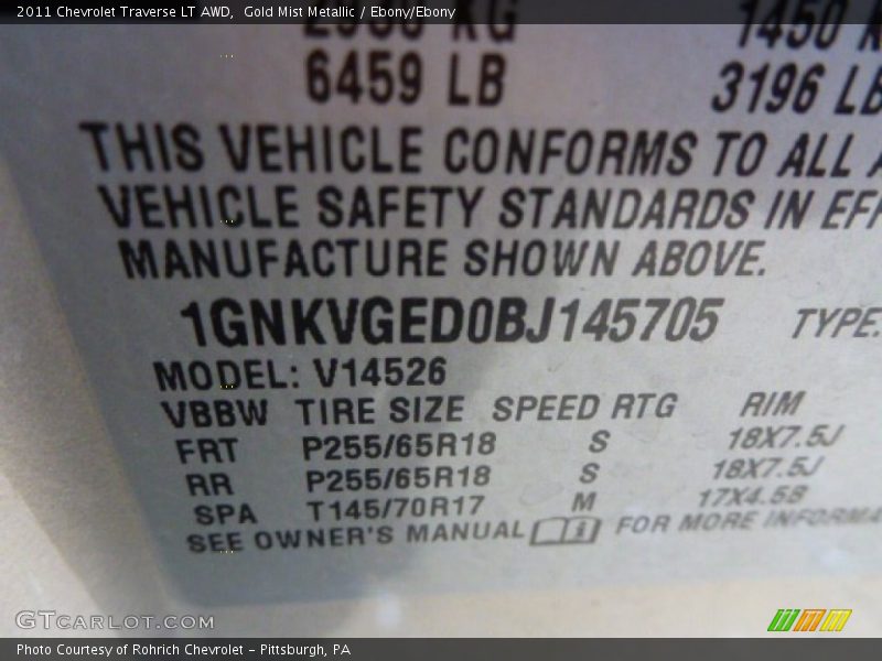 Gold Mist Metallic / Ebony/Ebony 2011 Chevrolet Traverse LT AWD